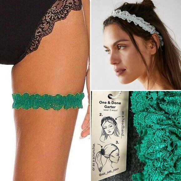 NWT Revolve x HAH One & Done Lace Garter Scrunchie Headband in Emerald Green - Picture 13 of 13